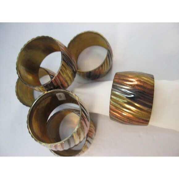 Vintage Brass Copper Silver Ribbed Napkin Ring Holders Set of 6 - Picture 13 of 13